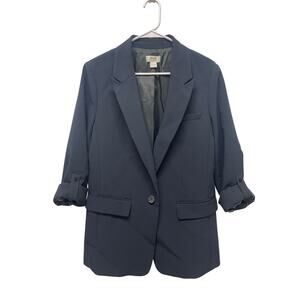 Maeve by Anthropologie Roll-sleeve Blazer jacket navy blue size 12 office preppy